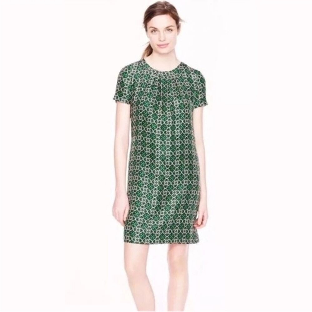 J.CREW Swoop Medallion Dress Silk Blue Green Latticework Size 6